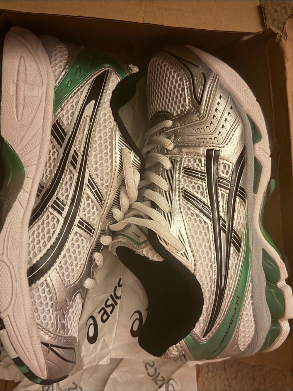 Asics Silver and Green Kids' Athletic Sneakers